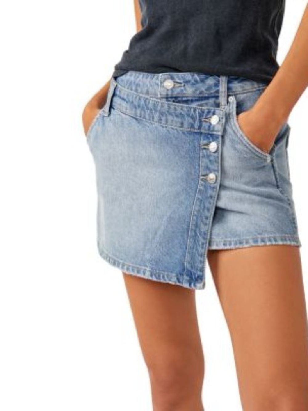 We The Free Light Wash Denim Mini Skirt